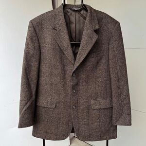 Vintage 80s/90s John Alexander Brown Wool Herringbone Tweed Blazer Jacket - 40